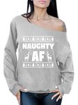 Awkward Styles Naughty AF Off Shoulder Sweatshirt Naughty Xmas Oversized Sweater, Grey, X-Large