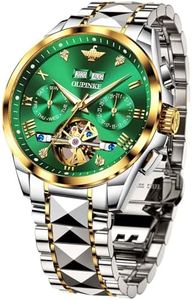 OLEVS Watch for Men Green Skeleton Automatic Mens Watches Stainless Steel Waterproof Fashion Luxury Two Tone Watches No Battery Sapphire Gold Self Wind Tourbillon Men Watch