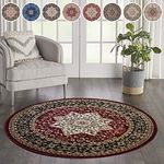 renoazul® Round Rugs for Living Room - 120 x 120 cm - Rome Red, Traditional Rug Carpet Soft Floor Mat for Bedroom Study Room Circular Table Underlay Mat