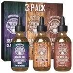 Viking Revolution - Beard Oil Conditioner 3 Pack - All Natural Variety Sandalwood, Pine & Cedar, Clary Sage - Conditioning and Moisturizing - Stocking Stuffers For Him - 3 x 30 ml