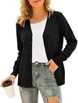 VIISHOW Women Long Sleeve Button Down V Neck Lightweight Basic Knit Sweater Cardigan, Black, Small