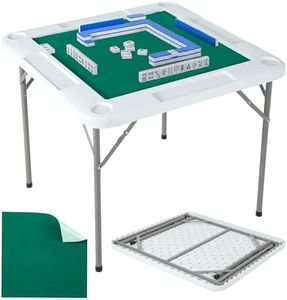 GarveeHome Mahjong Table 35.4 x 35.4-inch, 4 Player Folding Domino Table with Wear-Resistant Green Tabletop, Portable Square Card Desk with Cup Holders & Chip Trays for Mahjong Poker Puzzles