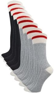 Kodiak Women's Heritage Stripe Classic Hiking Work Boot Camp Sock, Red Stripe Combo, 4 Pairs, Boot Size 4-10