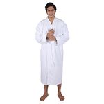 Aspire Hotel Collection 100% Cotton Velour Extra Large Jacquard Bathrobe for Plus Size Men, Kimono Collar, White