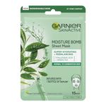 Garnier Moisture Bomb Green Tea and Hyaluronic Acid Sheet Mask, Hydrating & Rebalancing Face Mask, For Sensitive Skin, Biodegradable and Vegan Tissue, 28g