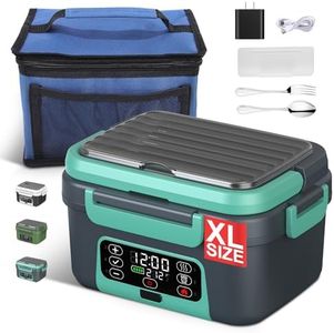 Cordless Electric Heated Lunch Box, 1.5L - 6.3 Cups 20000 mAh 100W Rechargeable Smart Self-Heating Food Warmer with Removable Divider, Spoon, Fork, BPA Free, Portable Lunchbox for Car Travel Office