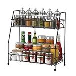 Spice Rack Organizer for Countertop Kitchen,2 Tier Bathroom Organizer Shelves Storage for Counter(Black)