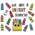 JarThenaAMCS Back to School Crayon Bulletin Board Set Colorful Crayon Shape Paper Cutouts with Glue Points We are a Bright Bunch Cut-Outs for School Classroom Party Door Wall Decor, 47Pcs