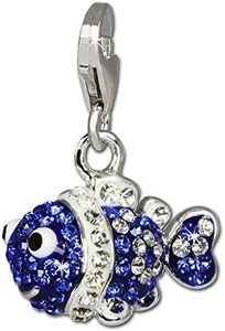 SilberDream GSC518B Glitter Clown Fish Blue Zirconia Crystals Pendant 925 Silver for Charm Bracelets Necklace Earrings, Sterling Silver Sterling Silver Czech Crystals, Cubic Zirconia