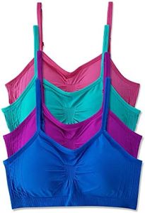 Kalon 4 Pack Nylon Spandex Removable Pads Comfort Bras Ext Sizes (M/L, Jewels)