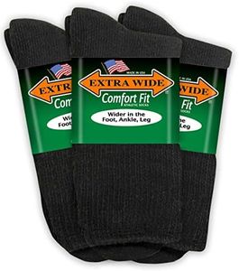 Extra Wide Comfort Fit Athletic Crew (Mid-Calf) Socks for Men and Women, for Wide Feet Pick Your Size, Do not Size up, Black, Large