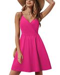 STYLEWORD Womens V Neck Spaghetti Strap Summer Casual Pink Party Dresses with Pocket (Rose-429,M)