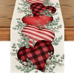 Artoid Mode Eucalyptus Hearts Valentine's Day Table Runner, Holiday Kitchen Dining Table Decoration for Home Party Indoor 13x72 Inch