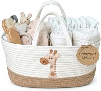 KEMINA BLANKETS Giraffe Diaper Caddy Organizer for Baby Cotton Rope Nursery Storage Basket 17"x10.5"x7" with Removable Dividers Portable Changing Table Organizer, Car Caddy, Baby Shower Basket