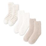 ForBaysy Fuzzy Socks for Women Cozy Fluffy Slipper Socks Microfiber Soft Warm Winter Christmas Plush Slipper Socks, Latte Series3packs, One Size