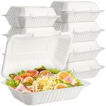 Elsjoy 90 Pack Disposable Clamshell To Go Containers, 9"x 6" Single Compartment Take Out Food Containers, Compostable Hinged Container Takeaway Lunch Box for Restaurant, Party, Microwave Safe