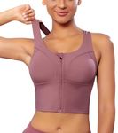 GLAMORAS Women Polyester Spandex High Impact Front Zip Sports Bra Longline Fitness Criss Cross Back Crop Tops Tank Gym Yoga Workout, Size: M-4XL Pink