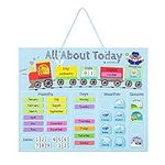 Navaris Kids Magnetic Calendar - Daily Learning Sticker Magnet Chart with Weather, Date, Month, Day, Season for Children - Blue Train Design, English