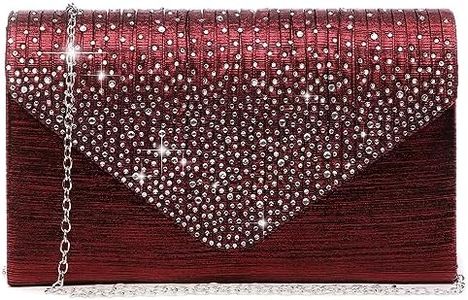 Dasein Women Satin Evening Bag Rhinestone Clutch Purse Wedding Prom Purse Formal Cocktail Party Handbag (Burgundy red)