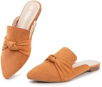 MUSSHOE Mules for Women Comfortable Pointed Toe Backless Slip-on Slides Loafer Flats with Knot,Tan 7.5
