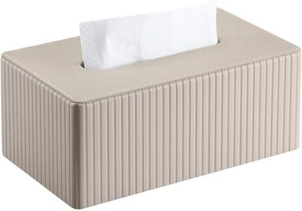 KINGFOM PU Leather Tissue Box Cover Rectangular Tissue Box Holder with Magnetic Bottom, Napkin & Facial Tissue Holder Dispenser for Home, Office (Decorative Pattern-PU Leather, Beige Stripe)