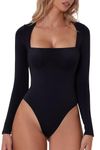 Long Sleeve Bodysuit for Women, Square Neck Bodysuits for Women Sexy Body Suits Square Neck Top Women