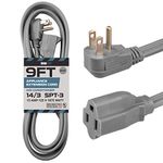 Iron Forge Cable 9 ft Appliance Extension Cord Heavy Duty, Gray - 14 Gauge 3 Prong SPT-3 Cable for Air Conditioner or Refrigerator - UL Certified