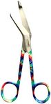 Stainless Steel Lister Bandage Scissors 5.5 inch Colored Pattern Student Utility First Aid Scissors (Rainbow Color Pattern)