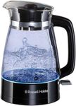 Russell Hobbs Carafe Style 1.7L Cordless Electric Glass Kettle with black handle, lid & base and blue internal illumination (Fast boil, 3KW, Anti-scale filter, Pull off lid, unique glass spout) 26080