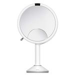 simplehuman ST3038 20cm Sensor Mirror Trio with Touch-Control Brightness, Light Up Makeup Magnifying Mirror, 10x, 5x, 1x Magnification, LED, Dual Light Setting, Rechargeable, White Stainless Steel