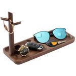 Wood Key Tray for Entryway Table, Jewelry Tray, Catchall Tray with 3 Stand Hanging Organizer, for Rings, Phone, Bracelets Watches (Walnut Wood)