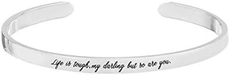 WIGERLON Inspirational Cuff Bracelet for Mom Daughter sisters and friends Engraved Mantra, Metal