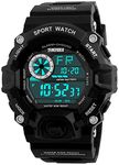 Men's Digital 50M Waterproof Electronic Sport Watch Rubber Band Army Military 24H Time LED Light 164FT Water Resistant Calendar Date Day Watches (D Black)