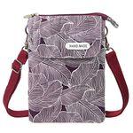 LassZone Canvas Cute Crossbody Bags for Women Mini Shoulder Handbag Cell Phone Purse Wallet Leaves Pattern Coin Pouch, Red Purle, 7.6*5.5*1.5 inch