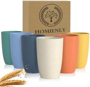 Homienly Drinking Glasses Premium Wheat Straw Unbreakable Cups - Set of 6 Alternative to Plastic Cups Reusable Unbreakable Drinking Cup Reusable Dishwasher Safe Water Glasses Tumblers (12 OZ)