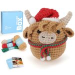 CROCHET BOX Christmas Crochet Kit for Beginners - Christmas Highland Cow Crochet Kit, Starter Crochet Kit, Include Step-by-Step Video Tutorial, Instruction, Yarns, Birthday Gift for Adults(30%+ Yarn)