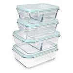 Navaris Glass Food Container Set - Mixed Set of 4 Storage Containers with Lids - Airtight, Leakproof, Oven, Microwave, Freezer and Dishwasher Safe