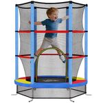 HOMCOM 4.6FT Kids Trampoline for Toddlers Indoor w/Enclosure Net, Steel Frame, for Ages 3-6 Years - Multicoloured