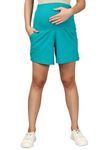 The Mom Store Maternity Shorts for Pregnancy - Stretchy Comfort Fit Pregnancy Shorts for Expecting Moms - Breathable Cotton Fabric with Adjustable Drawstring Waistband(Teal, XL)