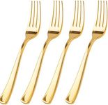WDF 100 Piece Gold Plastic Forks - 7.4inch Gold Forks Disposable - Gold Plastic Silverware for Dessert Cake - Heavy Duty Plastic Cutlery for Party, Weddings or Daily Using
