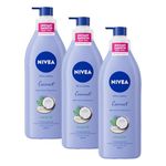 NIVEA Oil In Lotion Coconut & Monoi (400ml), Replenishing Body Lotion with a tropical Coconut Scent & Powerful Monoi Oil, Moisturising Cream, NIVEA Body Lotion (Pack of 3)