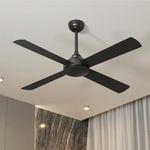 Vevare 52 Inch Ceiling Fan with Remote Control, Home Indoor 4 Blades Fan with Timer and 3 Fan Speeds Black