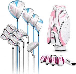 PGM G300 Lady Women's 11-Club Golf Set, Lightweight, Right Hand, Blue | Lightweight ladies set for petite and standard builds; 4 blue graphite long clubs, steel irons, putter, bag and 5 covers.