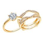 Wuziwen Wedding Rings for Women Solitaire Yellow Gold Cz Engagement Ring Set Sterling Silver Sz 6