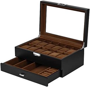 Baskiss 12 Slots Watch Box for Men, Solid Wood Watch Display Storage Case Jewelry Organizer with Glass Clear Top (2 Layers)