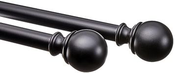 Amazon Basics 1-Inch Curtain Rod with Round Finials - 2-Pack, 36 to 72 Inch, Black