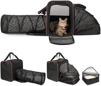 Cat Carrier with Litter Box - INRLKIT Expandable Cat Travel Carrier with Breathable Mesh Tunnel, Portable Pet Carrier for Car Travel, Up to 25 lbs for Travel Hiking Camping Outdoor (Black)