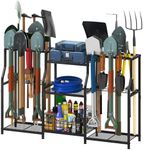 keomaisyto Garden Tool Organizer, Heavy Duty Yard Tool Tower Rack for Garage Organization and Storage, 3 Tier Utility Garden Tool Rack with hooks for Garden/Shed/Garage/Yard/Basement/Lawn