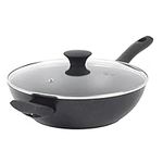 Salter BW09329 Megastone Noir 28cm Forged Aluminium Wok with Tempered Glass Lid, Non-Stick, Suitable for All Hob Types Including Induction, Dishwasher & Metal Utensil Safe, PFOA Free,