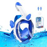 Urmaxs Snorkel Mask for Kids, 180° Panoramic View Full Face Diving Mask Free Breathing Snorkeling Mask, Safe, Anti-Fog, Anti-Leak Snorkel Set, Dry Top Swimming Mask gift for kids 4-12(Blue-UC)